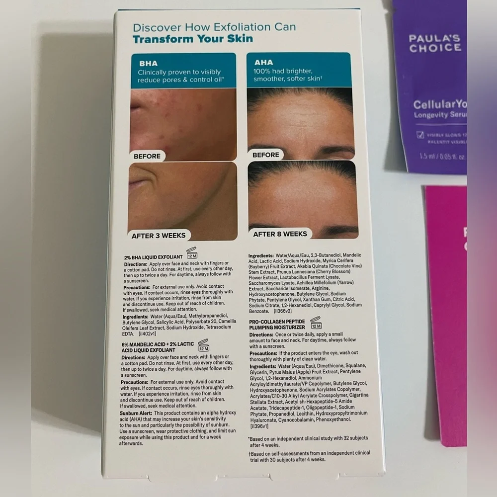 New PAULAS CHOICE Liquid Exfoliant and serum samples
